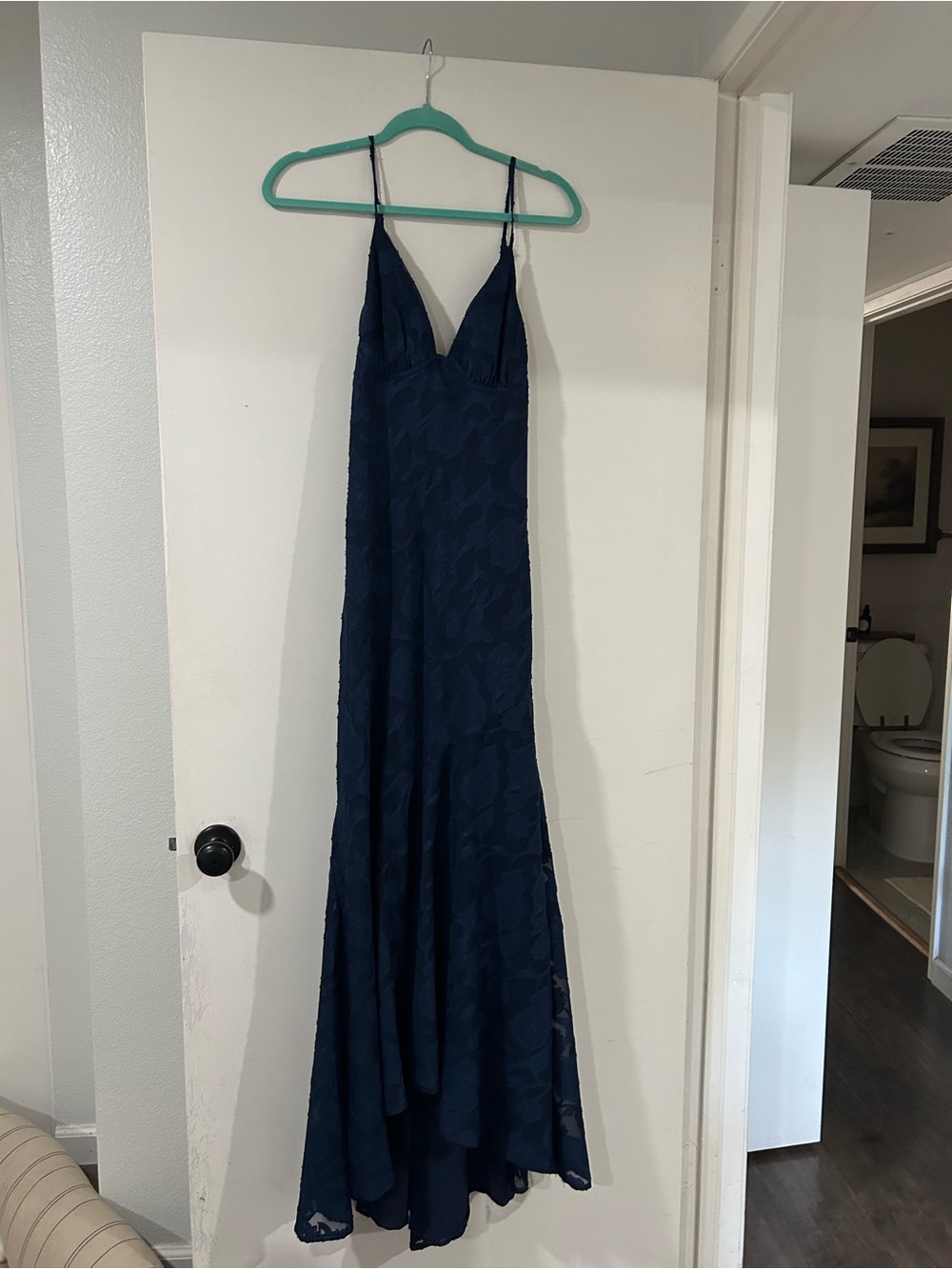 Navy Blue V-Neck Spaghetti Strap Maxi Dress